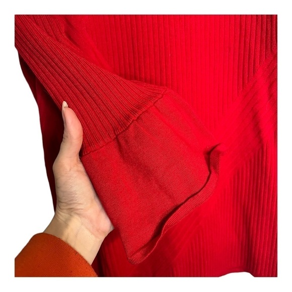 Karl Lagerfeld Red Bell Sleeve Sweater Size Medium Wool Blend Valentines Day - Picture 2 of 6